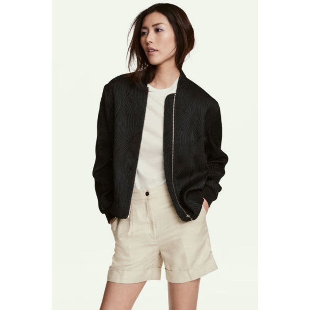 H&M Black Textured Bomber Jacket